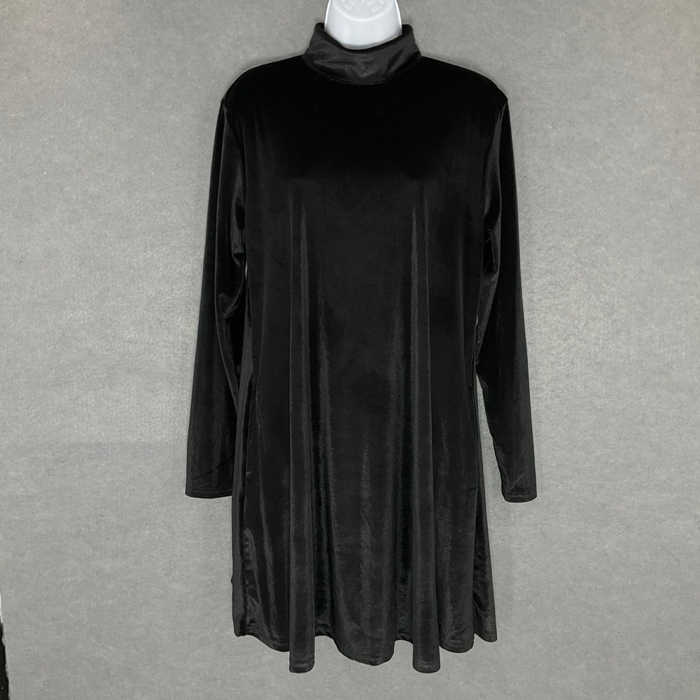 L&B Lucky & Blessed Velvet Dress Mock Neck Pockets Mini Dress Sz M Bohemian